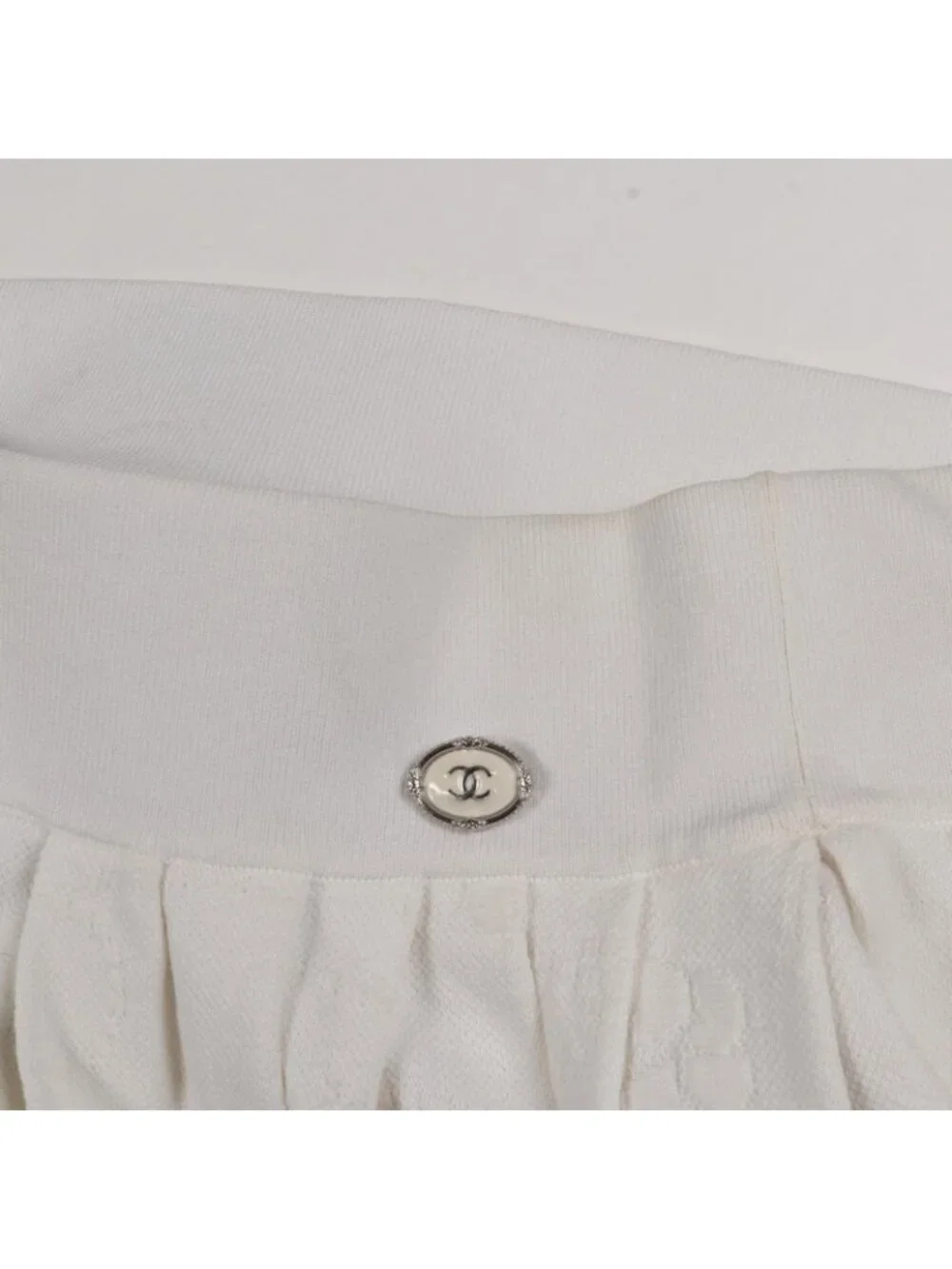 Chanel Skirt CC Logo Button Floral Scallop Cotton Rayon